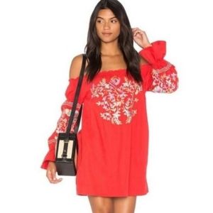 Free People Fleur Du Jour Mini Embroidered Dress in Red